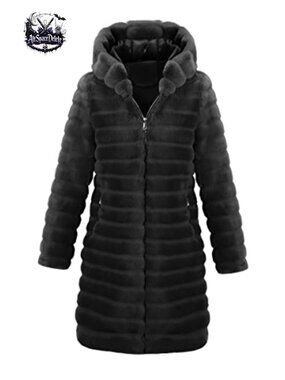 Women's Long Faux Fur Coat Hooded Fleece Jacket